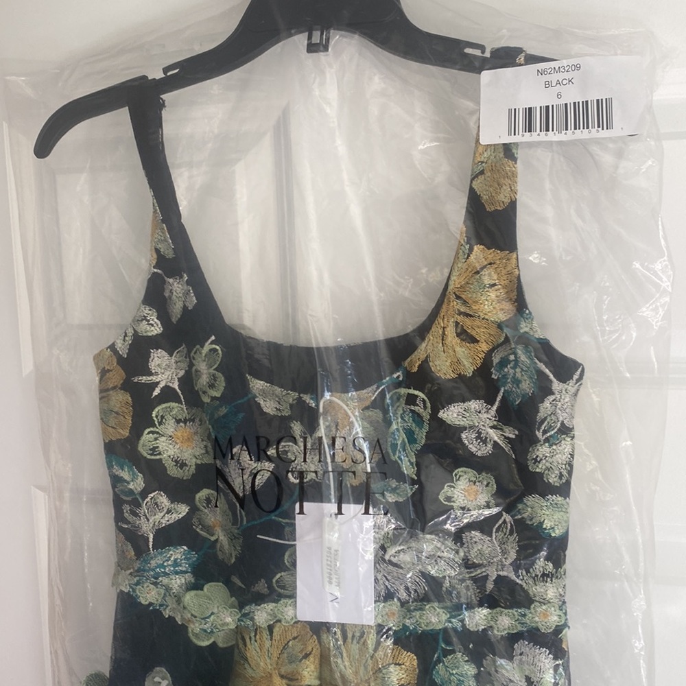 Current season NWT Marchesa Black Tulle Embroidered Floral Tea Length Gown. - Picture 13 of 13